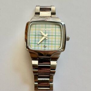 Nixon Silver Watch with Colorful Grid Dial